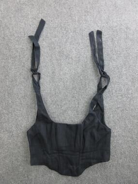 FARM Rio Tank Top Womens M Black Linen Scoop Neck Cropped Adjustable Straps